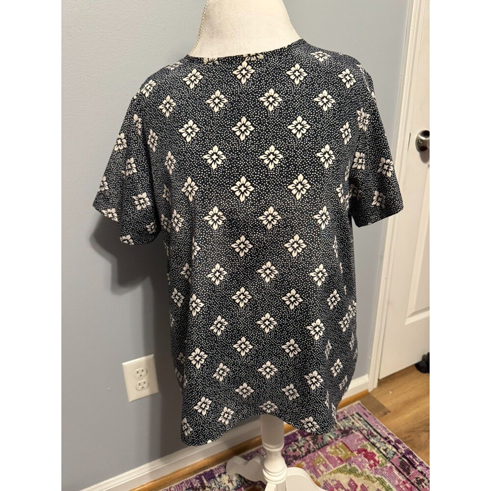 Vintage T.R. Bentley Patterned Blouse Navy White ESTIMATED SIZE LARGE